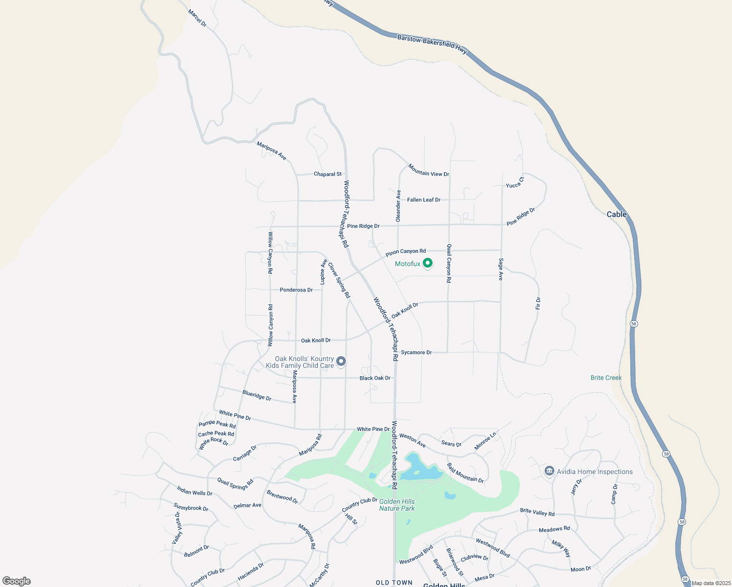 map of restaurants, bars, coffee shops, grocery stores, and more near 23639 Woodford-Tehachapi Road in Tehachapi