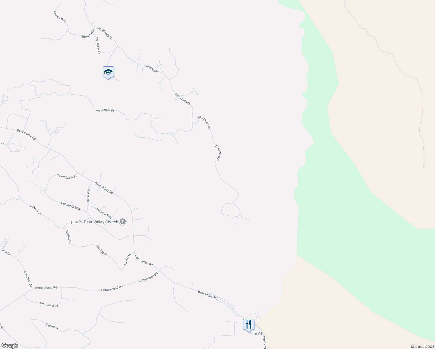 map of restaurants, bars, coffee shops, grocery stores, and more near 23881 El Rancho Drive in Tehachapi