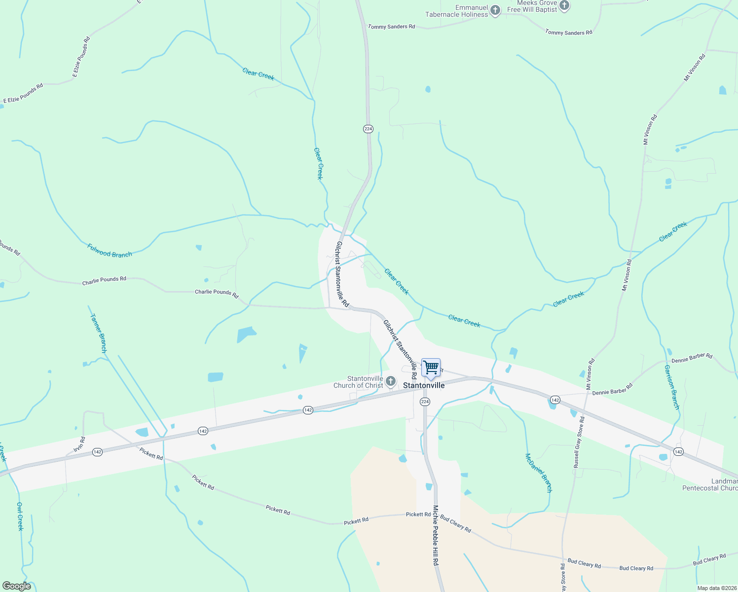 map of restaurants, bars, coffee shops, grocery stores, and more near 3954 Gilchrist Stantonville Road in Stantonville