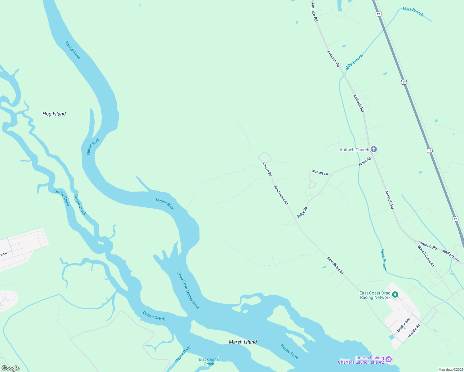 map of restaurants, bars, coffee shops, grocery stores, and more near 1917 Jimmys Road in New Bern