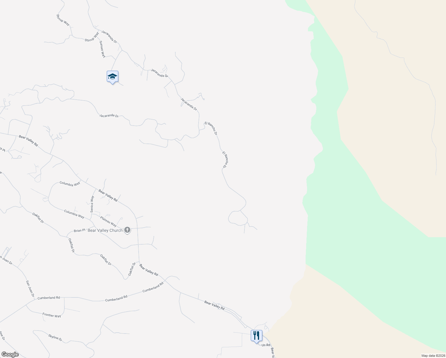 map of restaurants, bars, coffee shops, grocery stores, and more near 23881 El Rancho Drive in Tehachapi