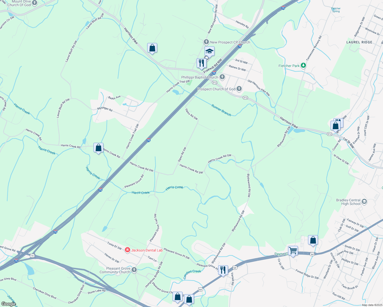 map of restaurants, bars, coffee shops, grocery stores, and more near 547 Sipes Rd SW in Cleveland