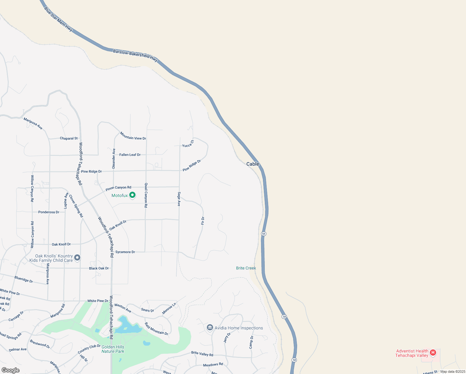 map of restaurants, bars, coffee shops, grocery stores, and more near 19500 Dovetail Court in Tehachapi