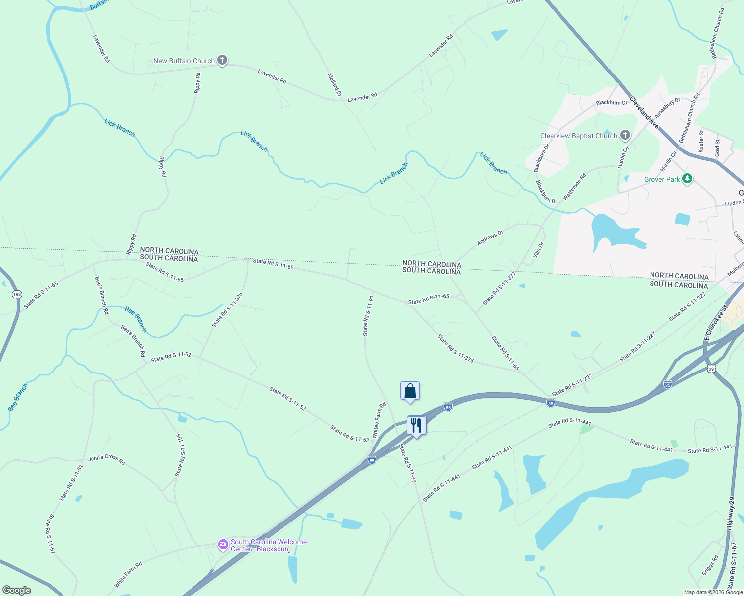 map of restaurants, bars, coffee shops, grocery stores, and more near 676 State Road S-11-99 in Blacksburg