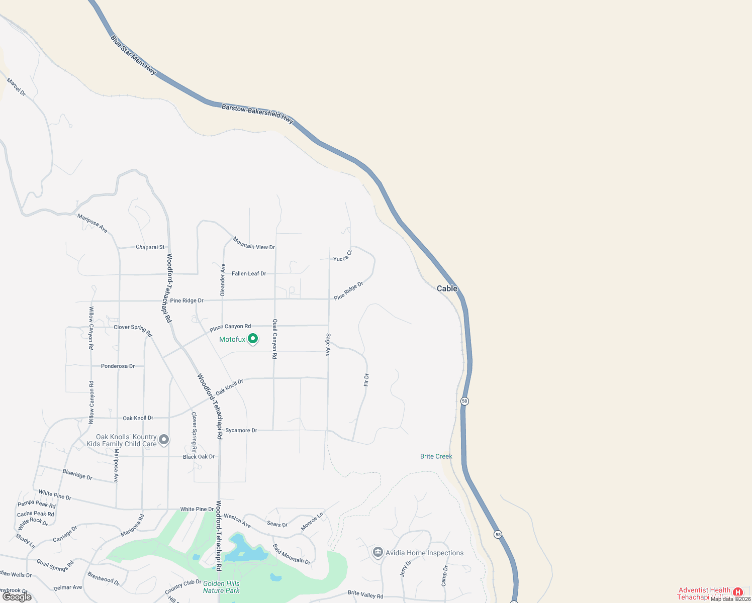 map of restaurants, bars, coffee shops, grocery stores, and more near 19701 Dovetail Court in Tehachapi