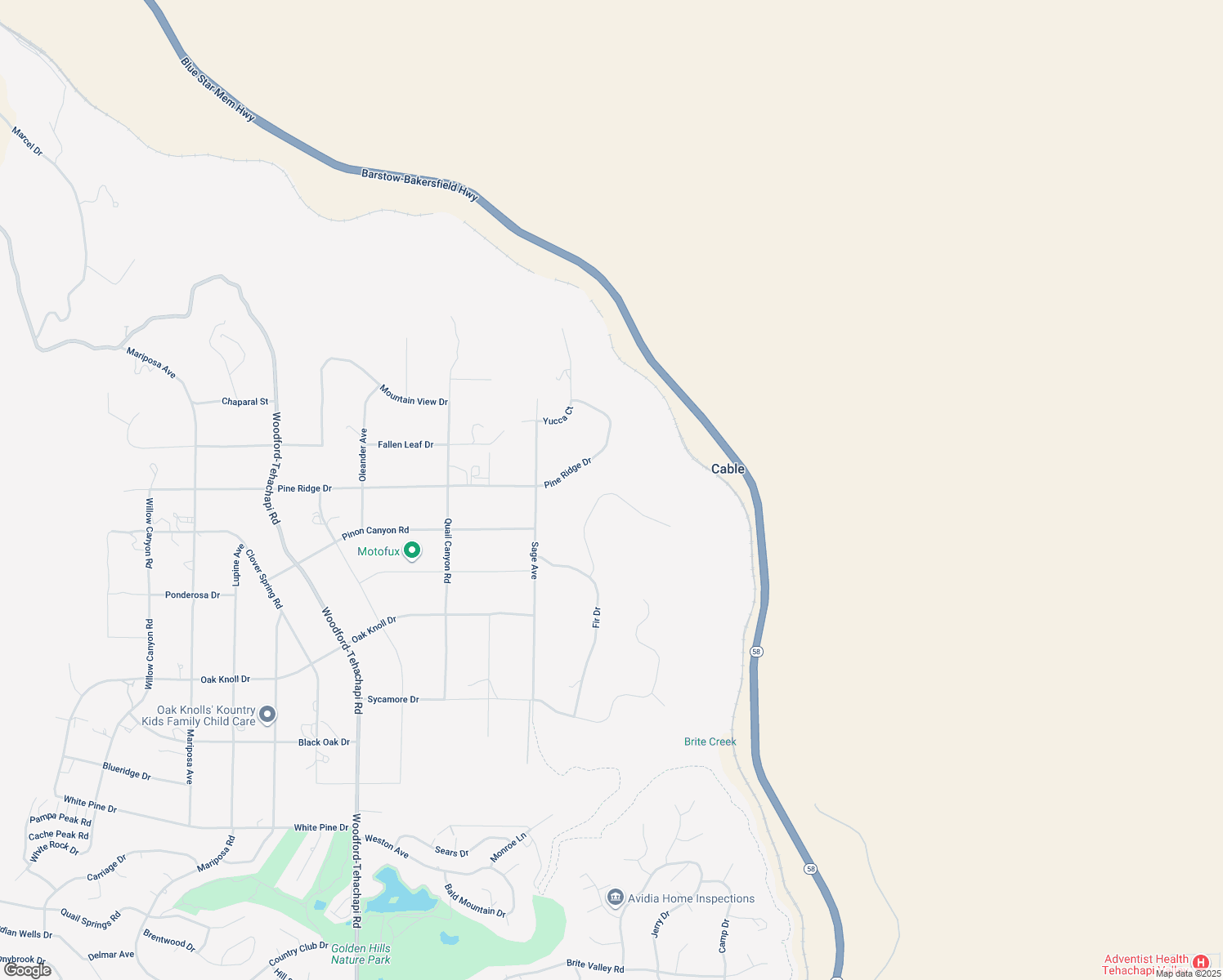 map of restaurants, bars, coffee shops, grocery stores, and more near 19701 Dovetail Court in Tehachapi