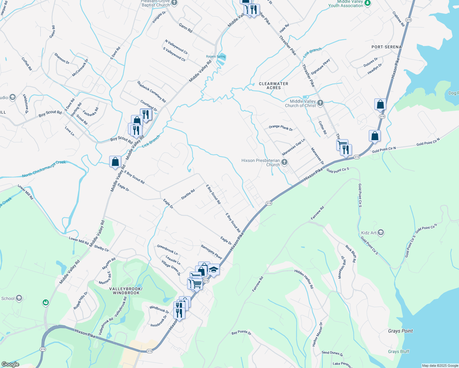 map of restaurants, bars, coffee shops, grocery stores, and more near 1630 Gunston Hall Road in Middle Valley