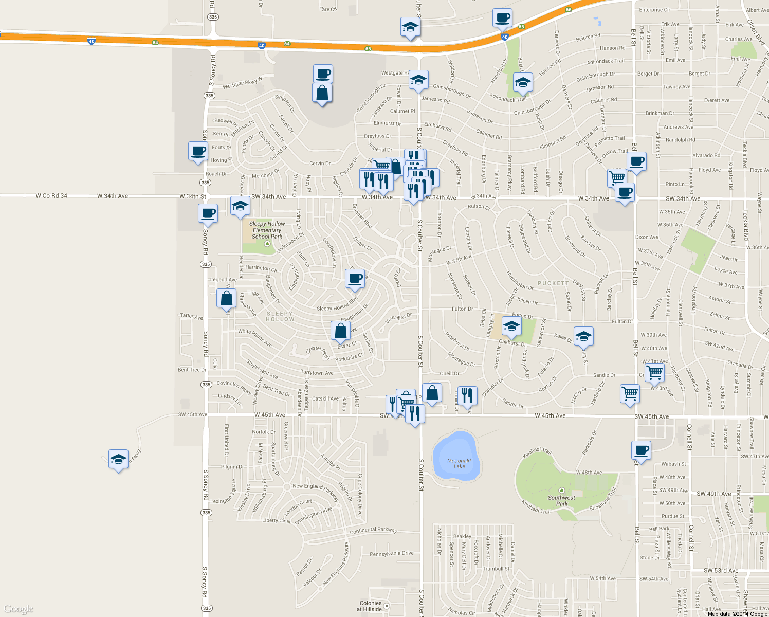 map of restaurants, bars, coffee shops, grocery stores, and more near 3631 Tripp Ave in Amarillo