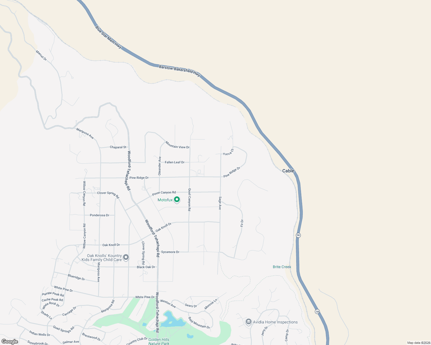 map of restaurants, bars, coffee shops, grocery stores, and more near 20013 Pine Ridge Drive in Tehachapi