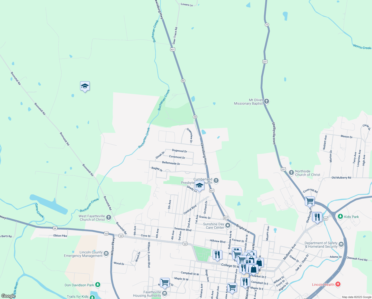 map of restaurants, bars, coffee shops, grocery stores, and more near 909 Dogwood Drive in Fayetteville