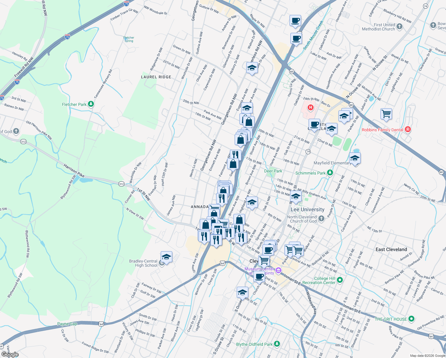 map of restaurants, bars, coffee shops, grocery stores, and more near 806 Willow Street Northwest in Cleveland
