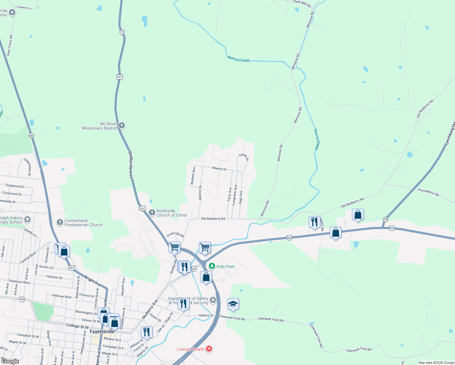 map of restaurants, bars, coffee shops, grocery stores, and more near 134 Terry Ave in Fayetteville
