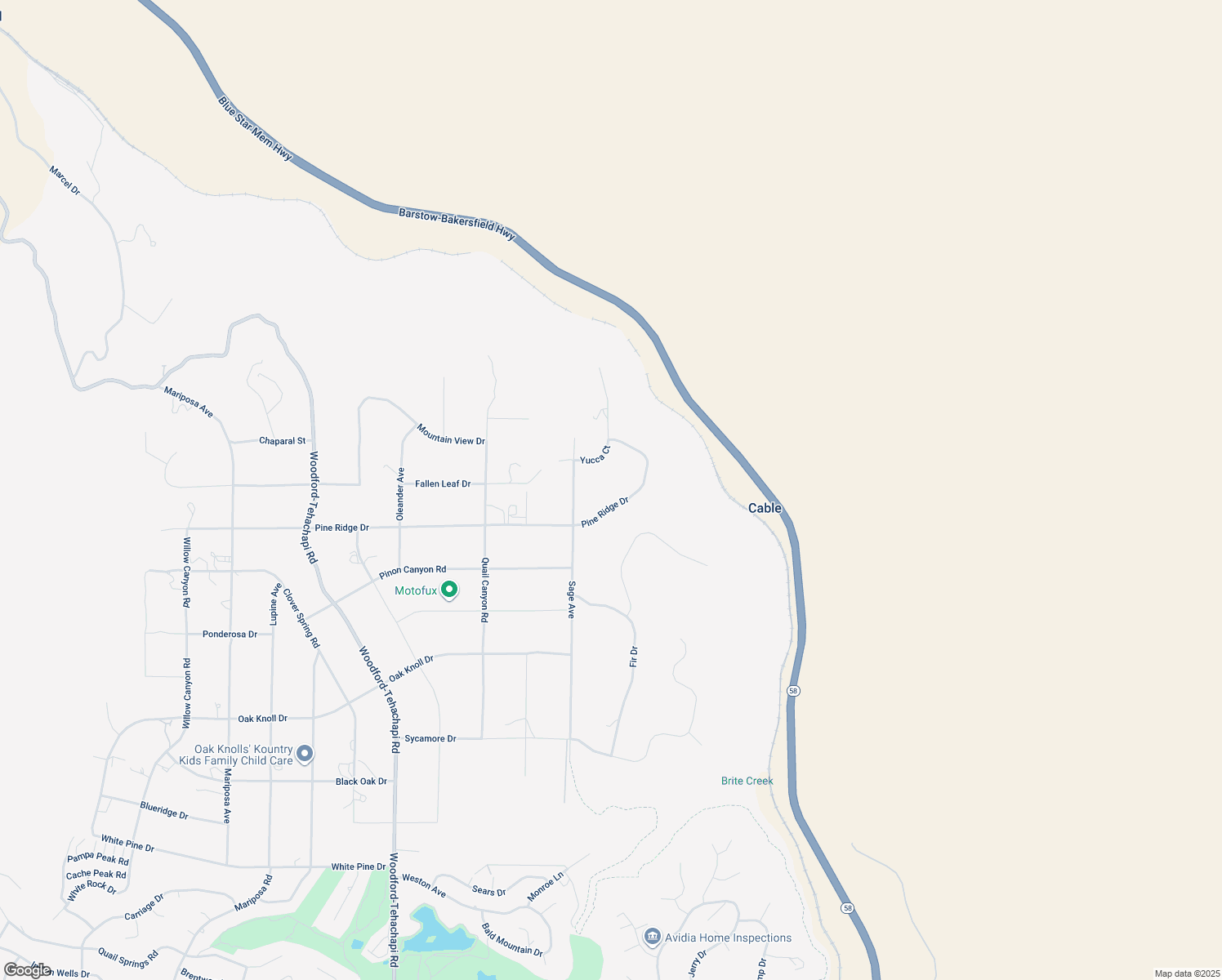 map of restaurants, bars, coffee shops, grocery stores, and more near 24100 Yucca Court in Tehachapi