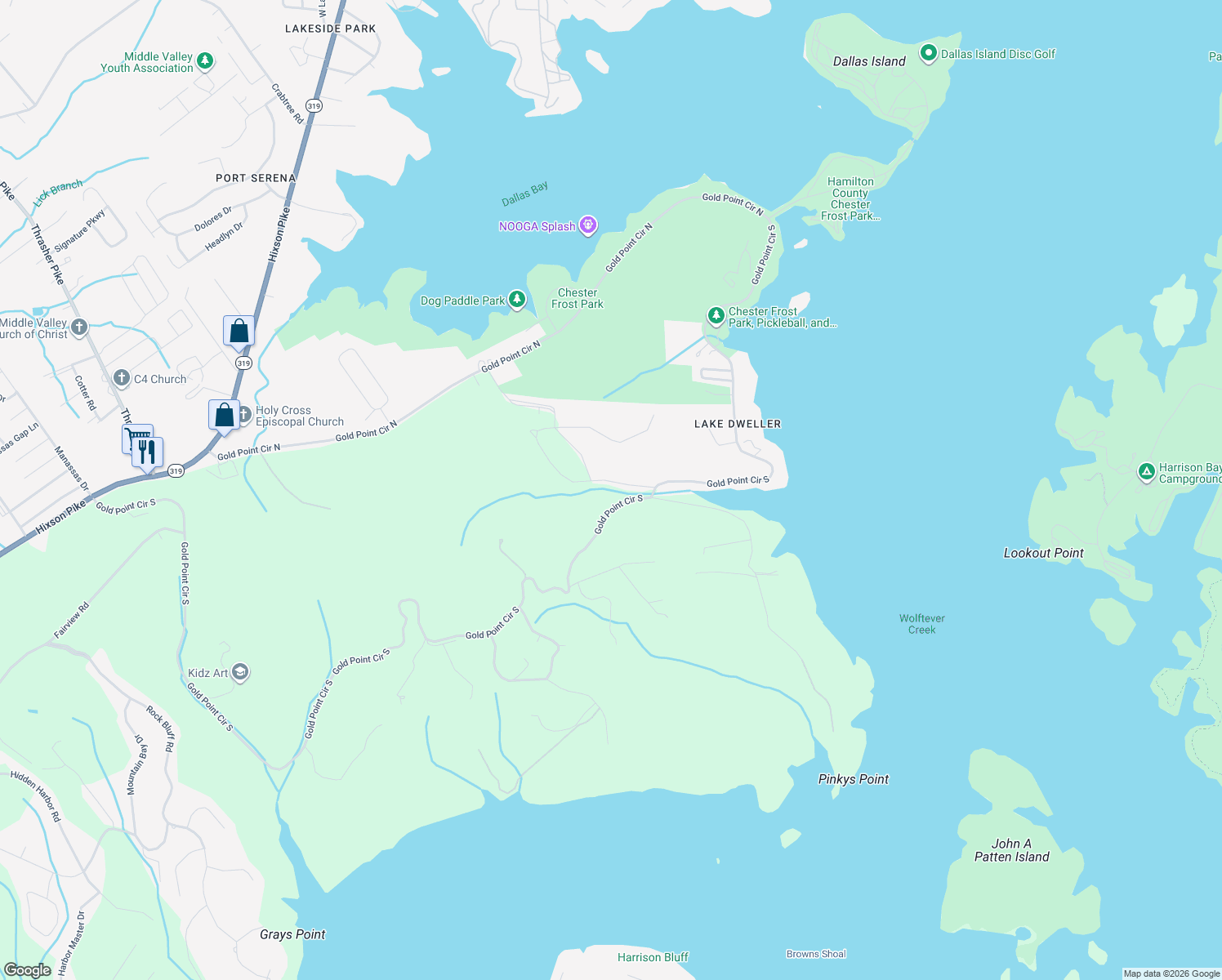 map of restaurants, bars, coffee shops, grocery stores, and more near 7615 Cove Ridge Drive in Hamilton County