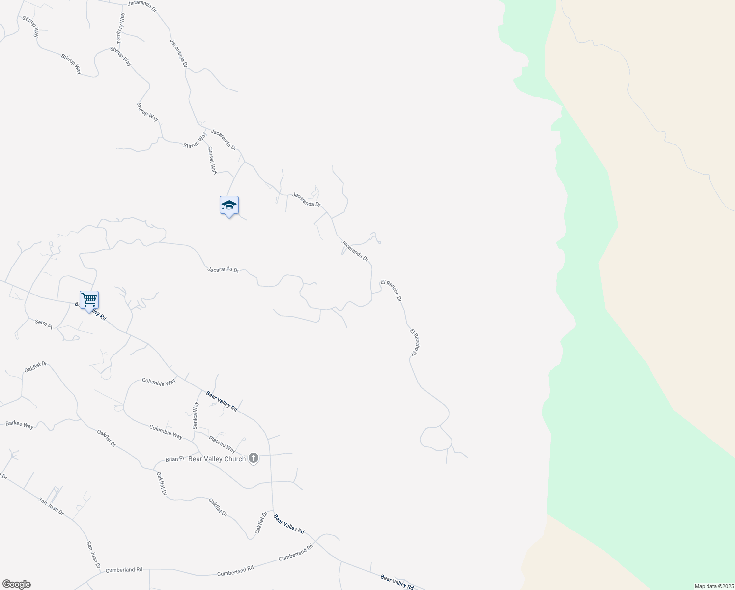 map of restaurants, bars, coffee shops, grocery stores, and more near 24281 Jacaranda Drive in Tehachapi