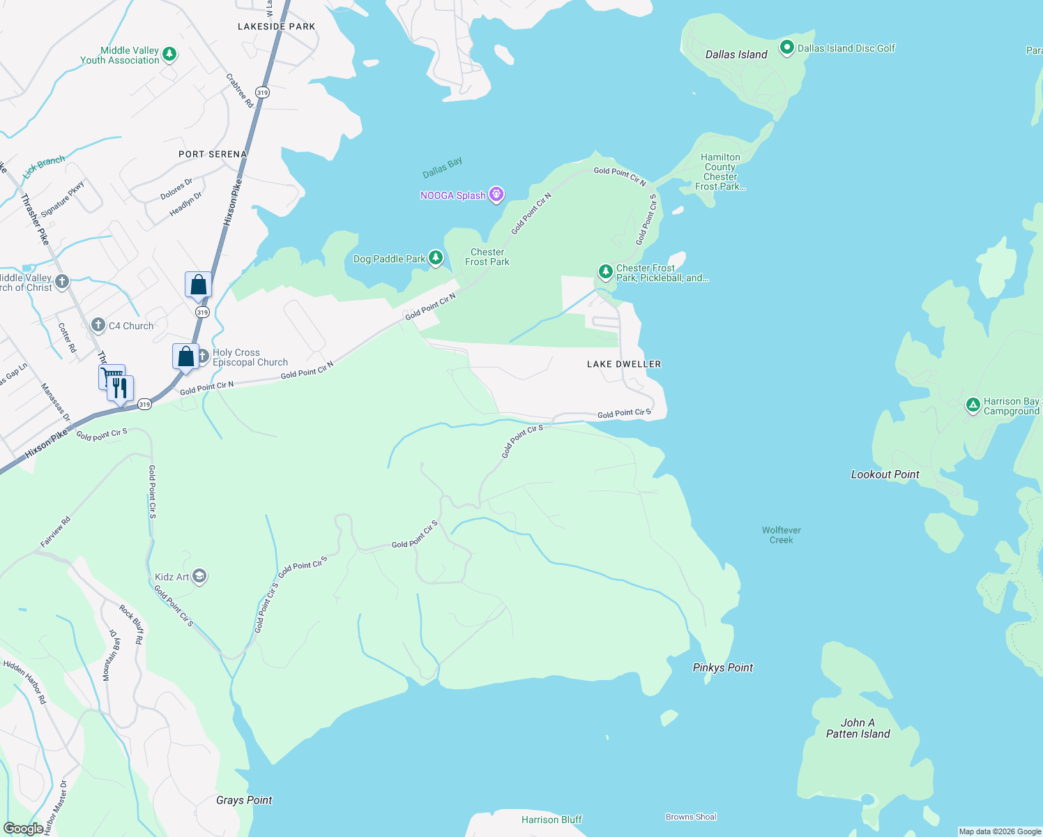 map of restaurants, bars, coffee shops, grocery stores, and more near 7615 Cove Ridge Drive in Hamilton County