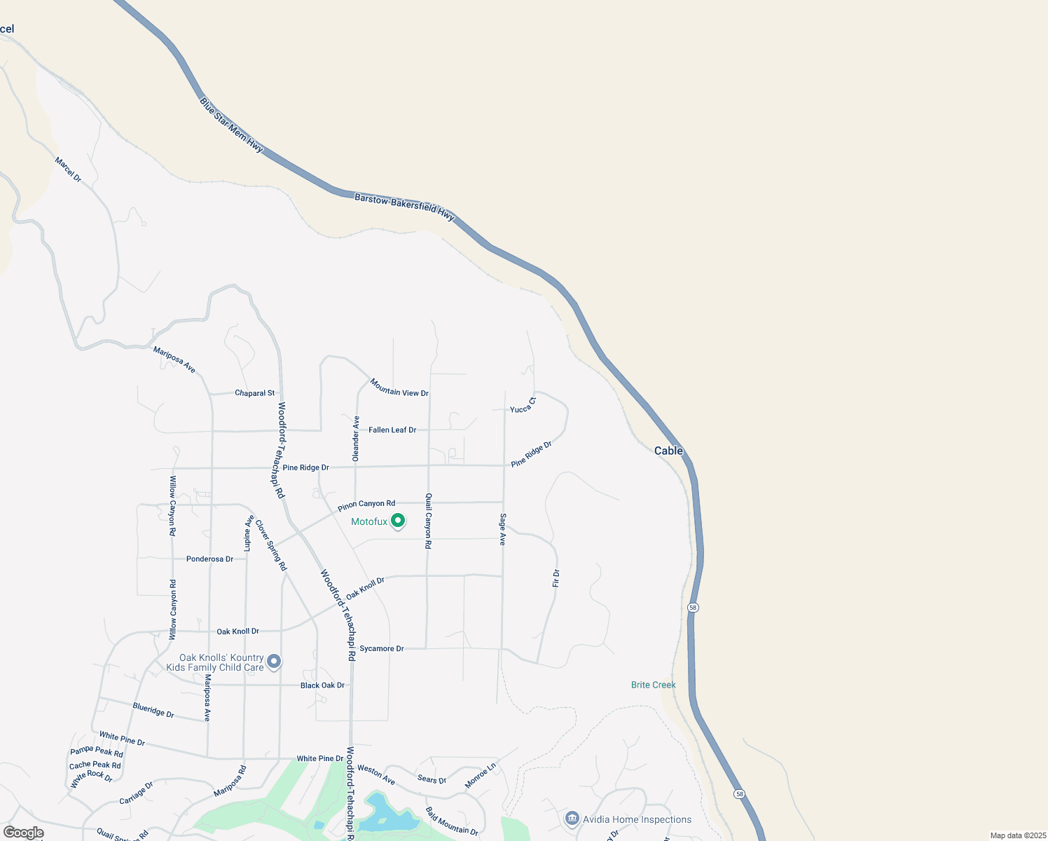 map of restaurants, bars, coffee shops, grocery stores, and more near 24100 Yucca Court in Tehachapi