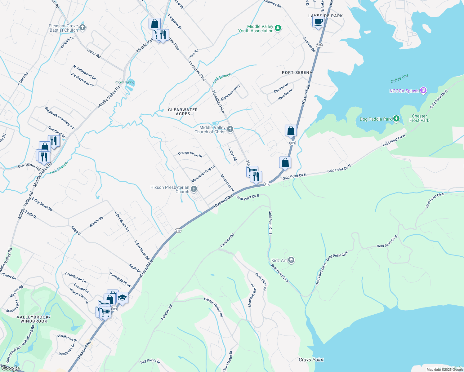 map of restaurants, bars, coffee shops, grocery stores, and more near 1529 Manassas Dr in Hixson