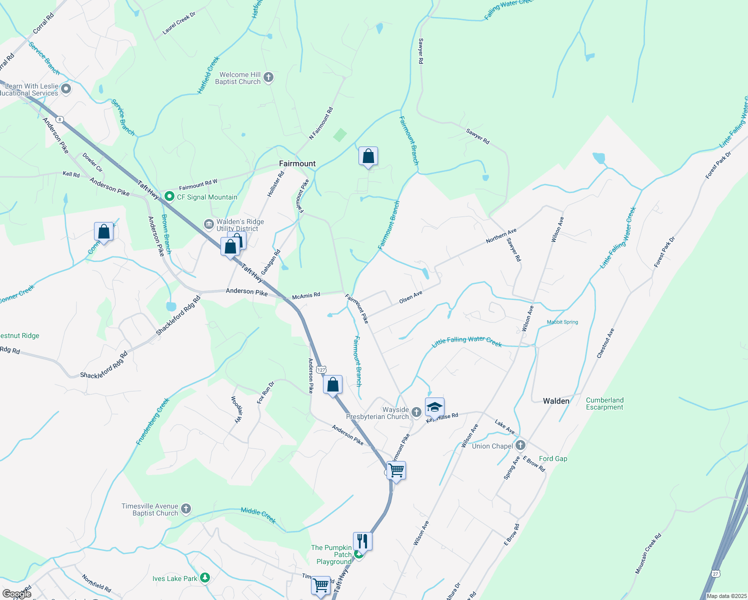 map of restaurants, bars, coffee shops, grocery stores, and more near 1010 Northern Ave in Signal Mountain