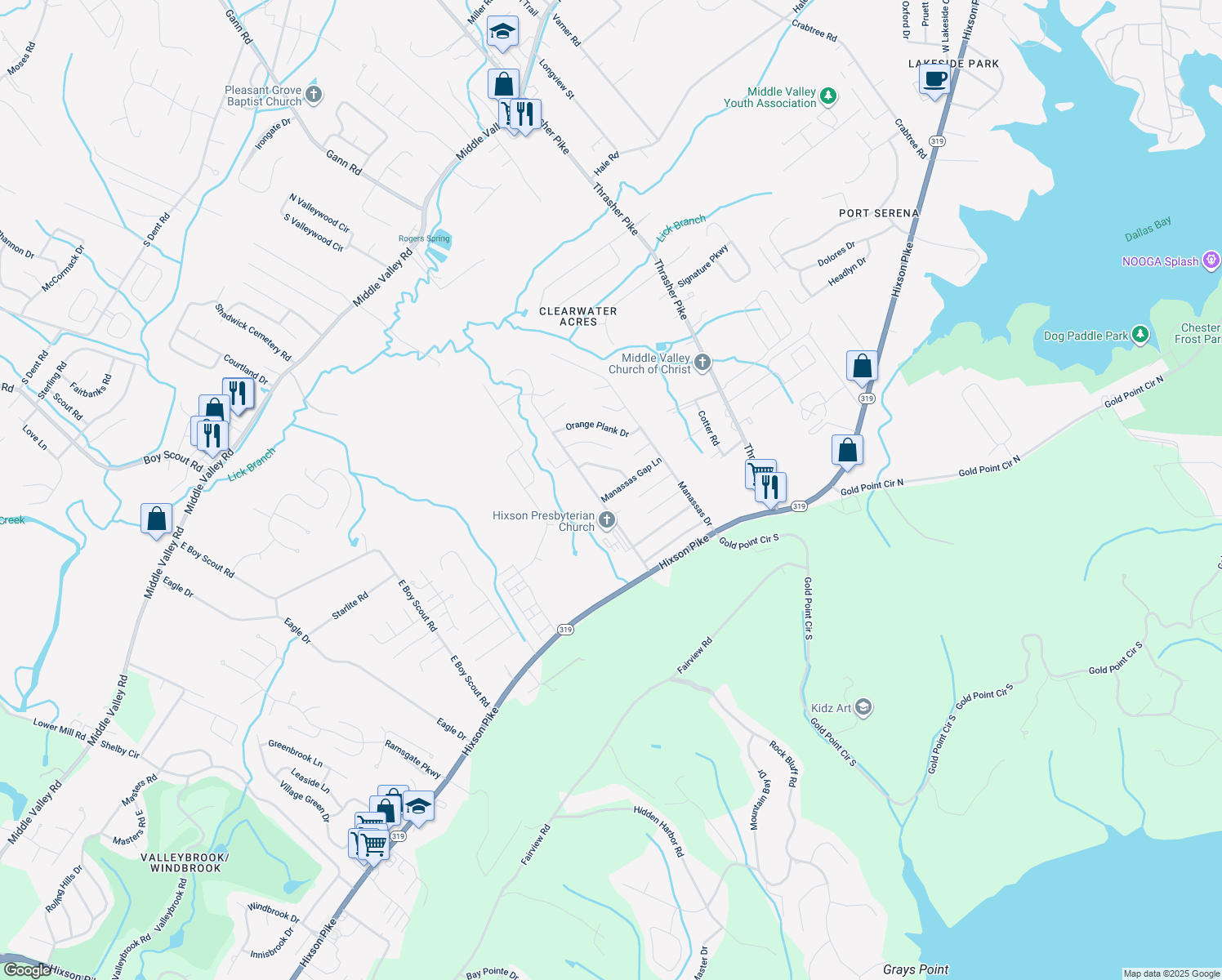 map of restaurants, bars, coffee shops, grocery stores, and more near 6817 Manassas Gap Lane in Middle Valley