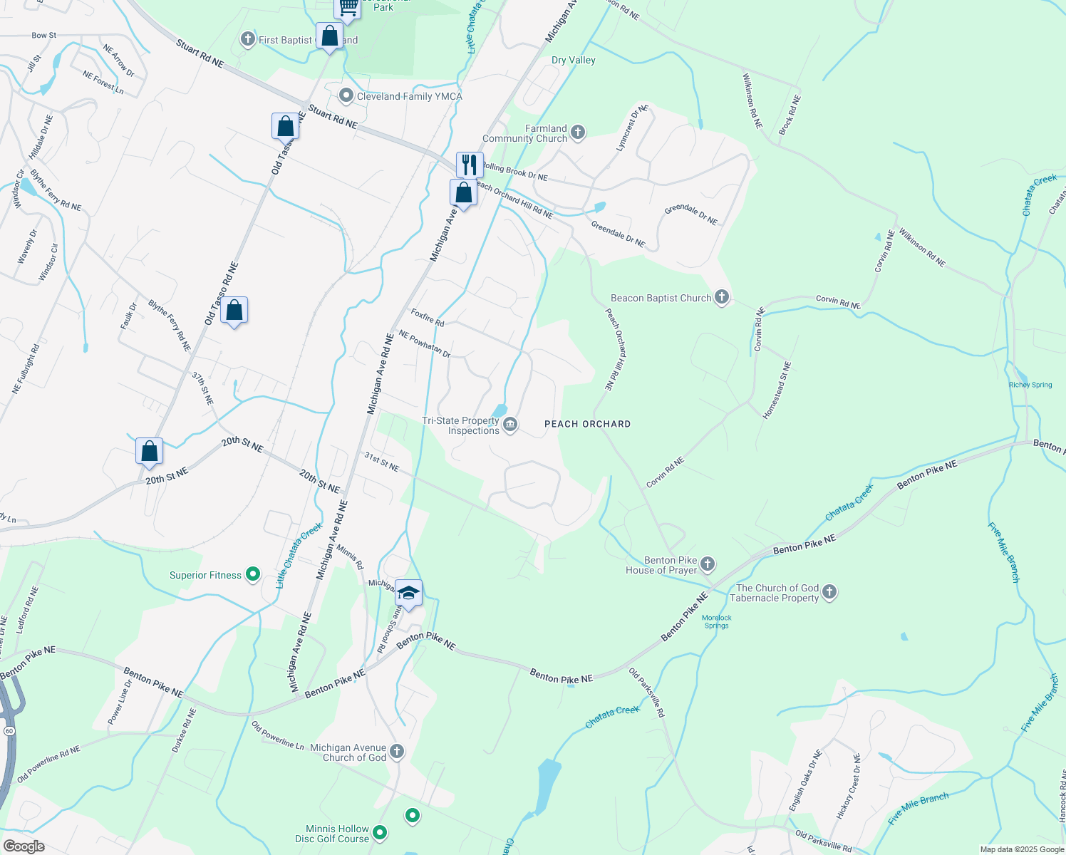 map of restaurants, bars, coffee shops, grocery stores, and more near 3605 Steeple Chase Ln in Cleveland