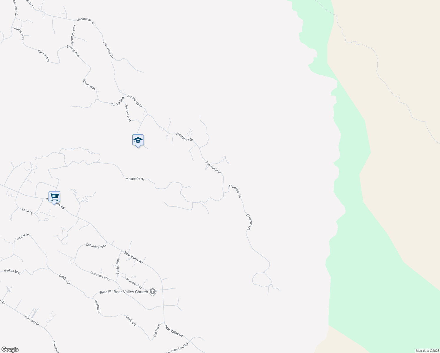 map of restaurants, bars, coffee shops, grocery stores, and more near 24351 Jacaranda Drive in Tehachapi