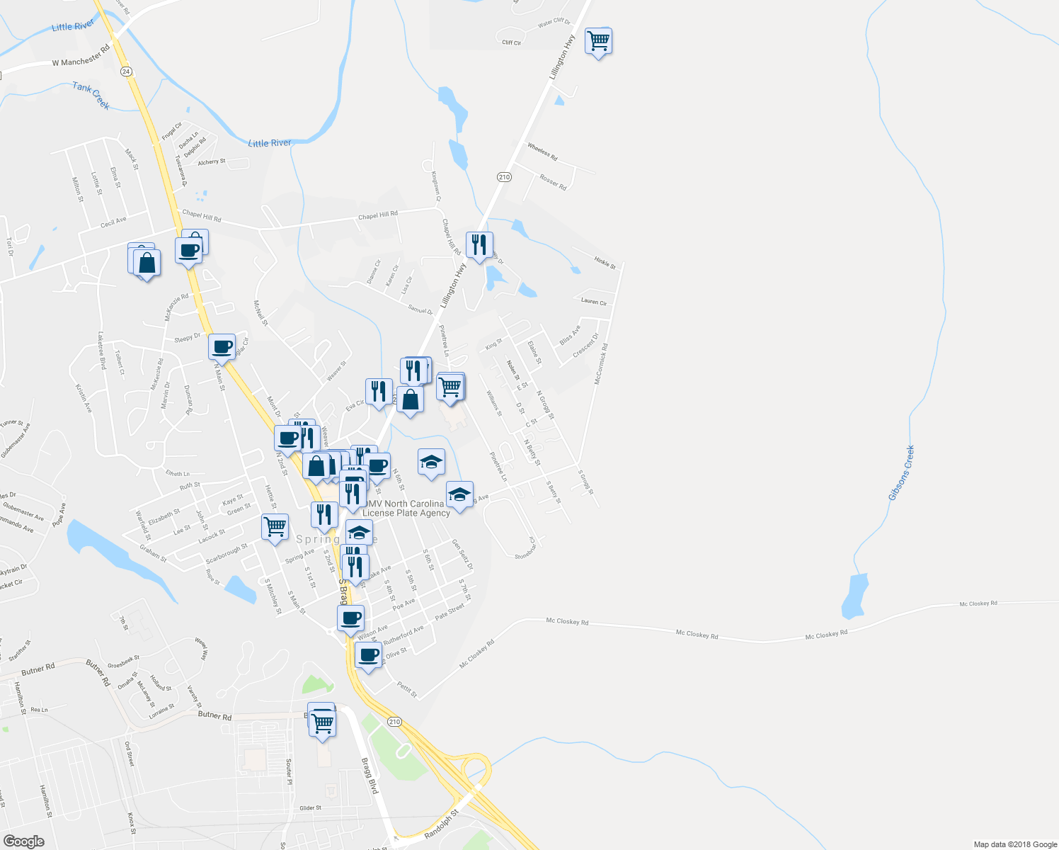 map of restaurants, bars, coffee shops, grocery stores, and more near 1722 C Street in Spring Lake