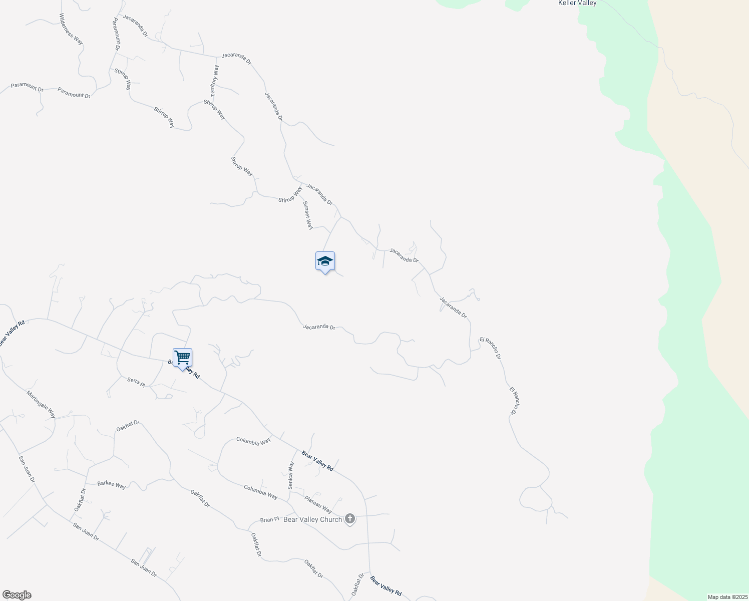 map of restaurants, bars, coffee shops, grocery stores, and more near 24151 Jacaranda Drive in Tehachapi