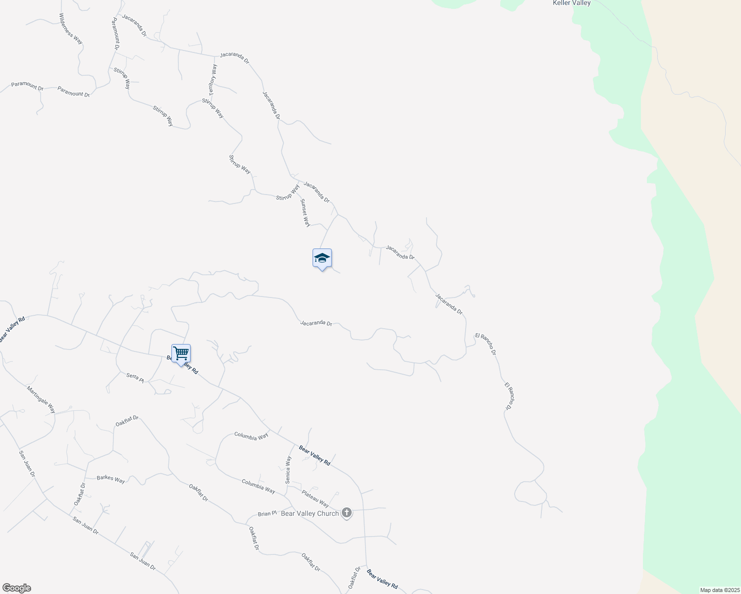 map of restaurants, bars, coffee shops, grocery stores, and more near 24151 Jacaranda Drive in Tehachapi