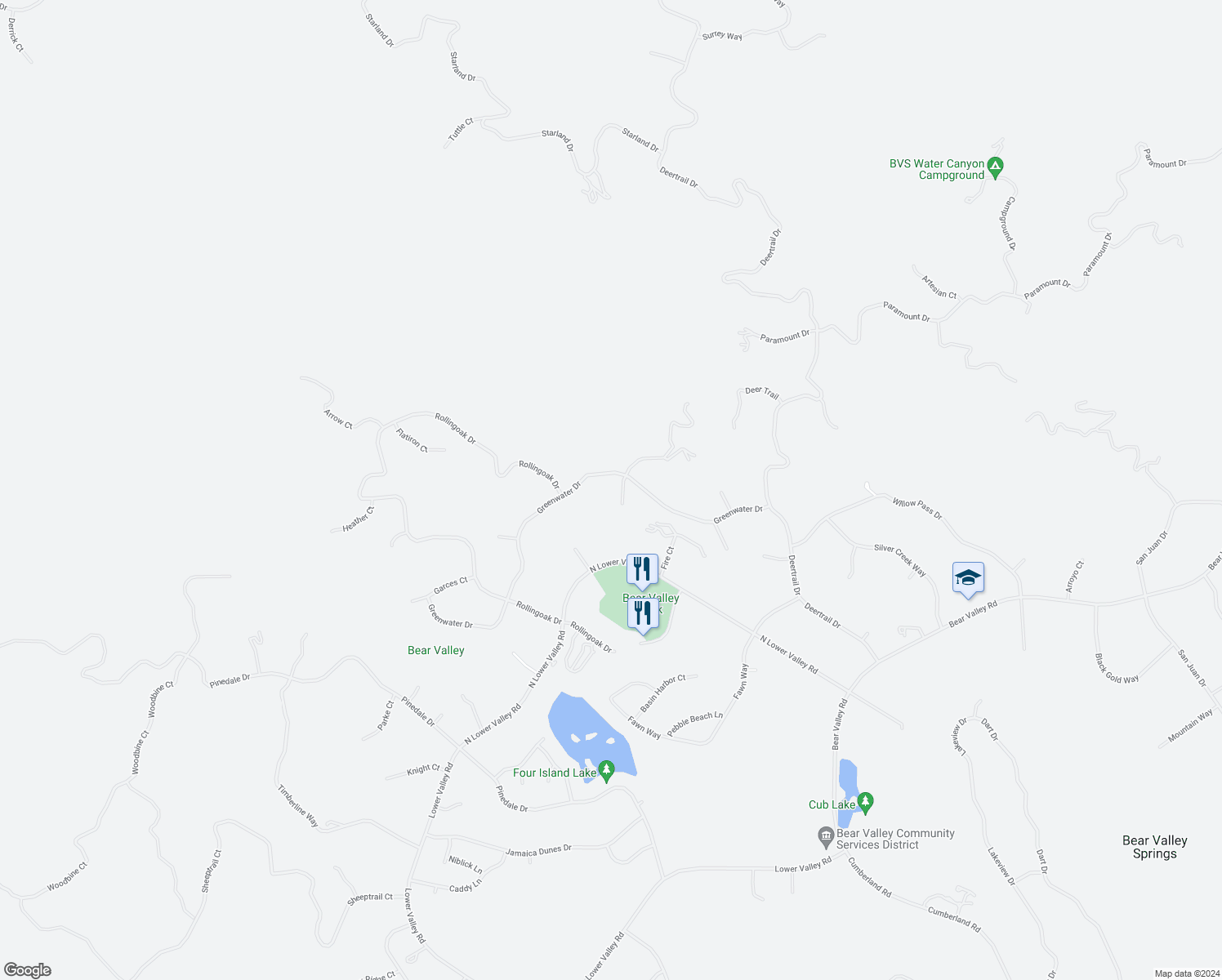 map of restaurants, bars, coffee shops, grocery stores, and more near 29600 Greenwater Drive in Tehachapi