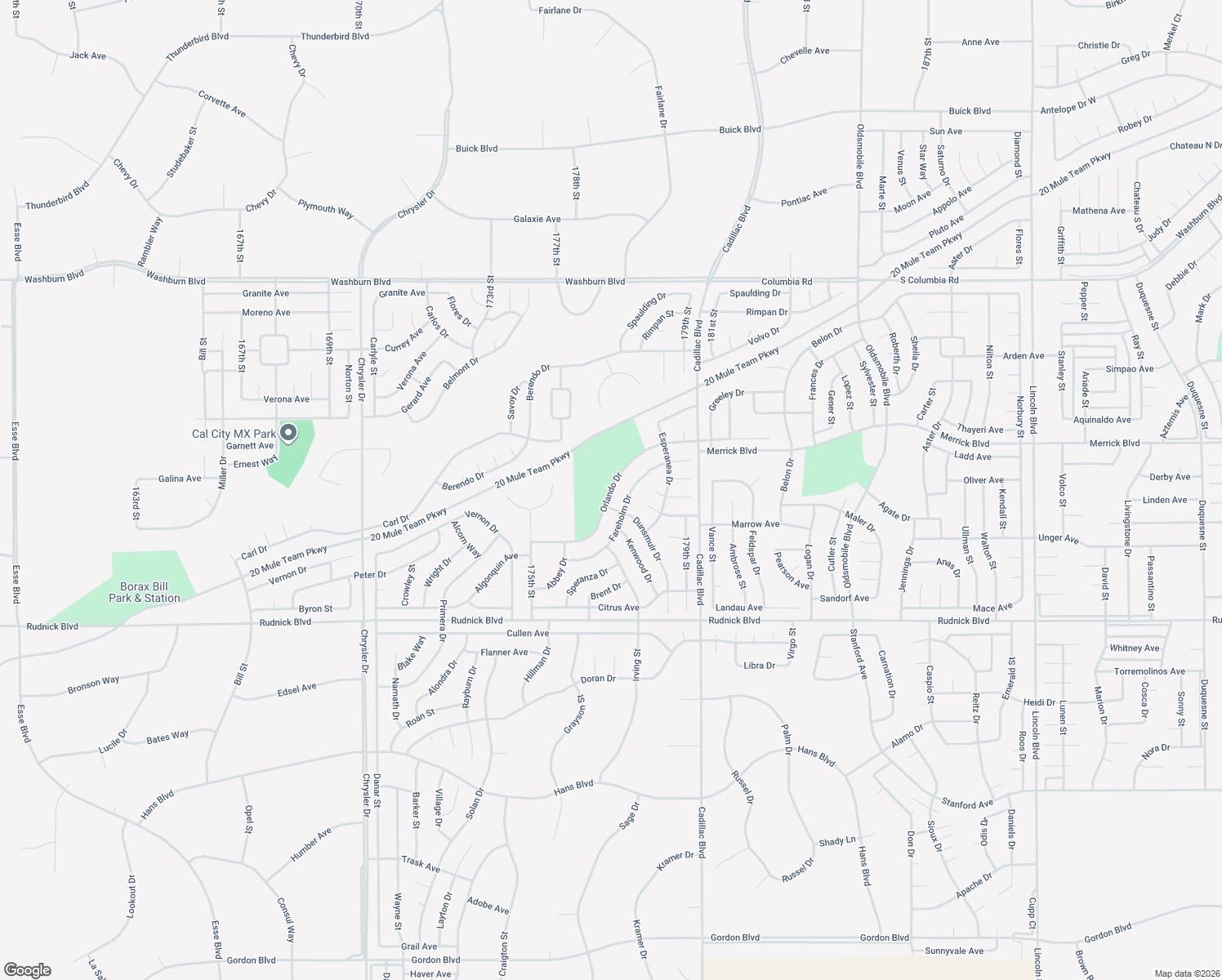 map of restaurants, bars, coffee shops, grocery stores, and more near Orlando Drive in California City