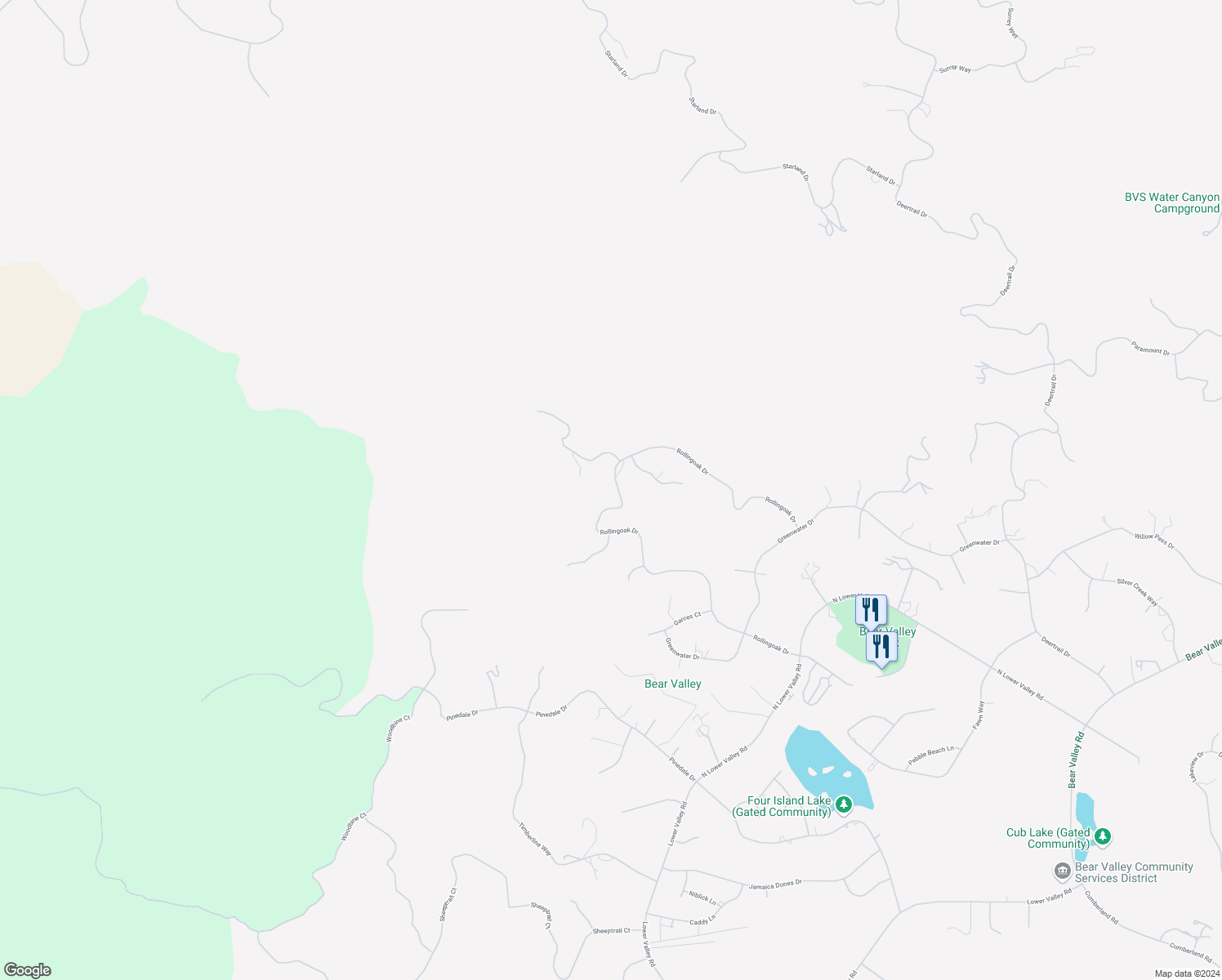 map of restaurants, bars, coffee shops, grocery stores, and more near 30370 Rollingoak Drive in Tehachapi