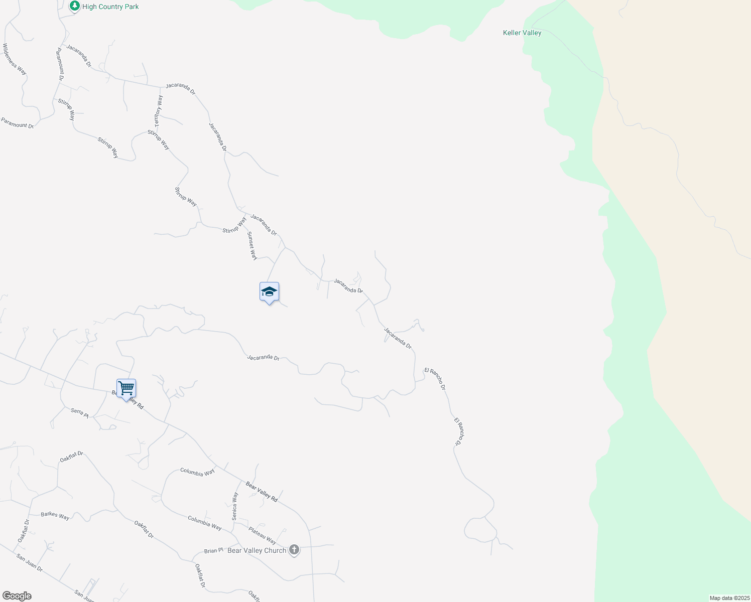 map of restaurants, bars, coffee shops, grocery stores, and more near 24500 Jacaranda Drive in Tehachapi