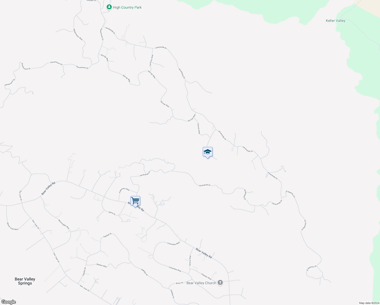 map of restaurants, bars, coffee shops, grocery stores, and more near 24091 Jacaranda Drive in Tehachapi