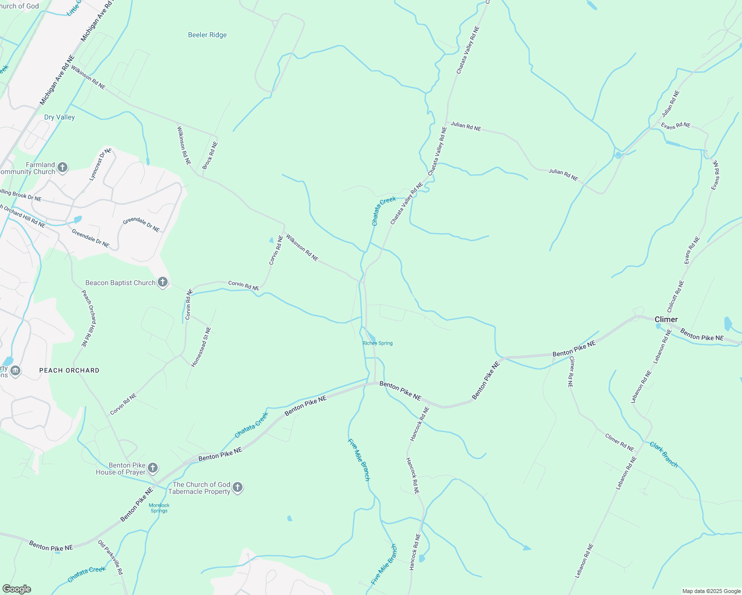 map of restaurants, bars, coffee shops, grocery stores, and more near 320 Chatata Valley Rd NE in Cleveland