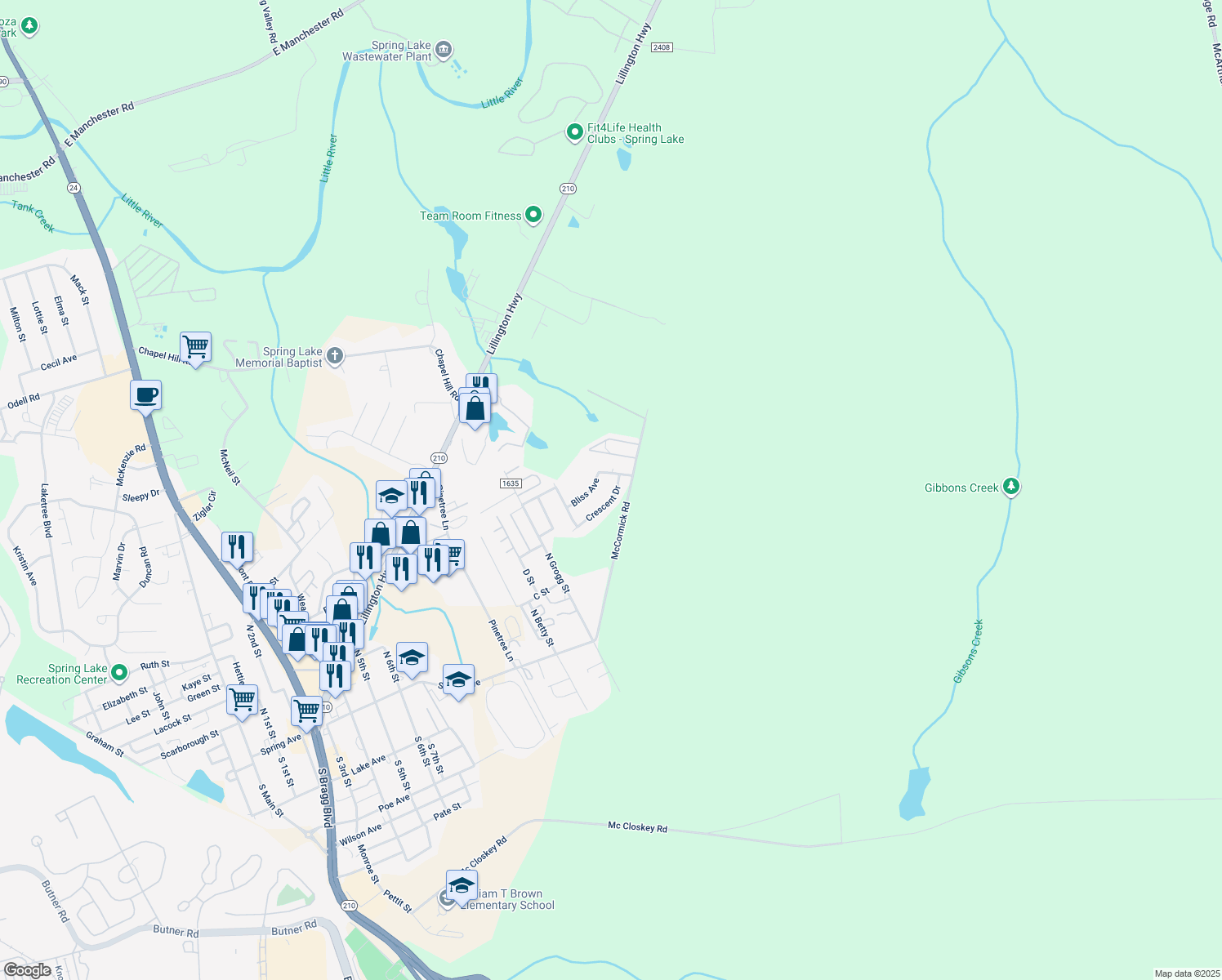 map of restaurants, bars, coffee shops, grocery stores, and more near 1617 Crescent Drive in Spring Lake