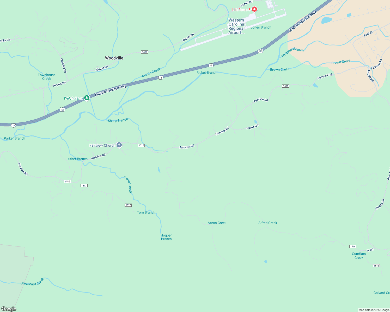map of restaurants, bars, coffee shops, grocery stores, and more near 2965 Fairview Road in Andrews