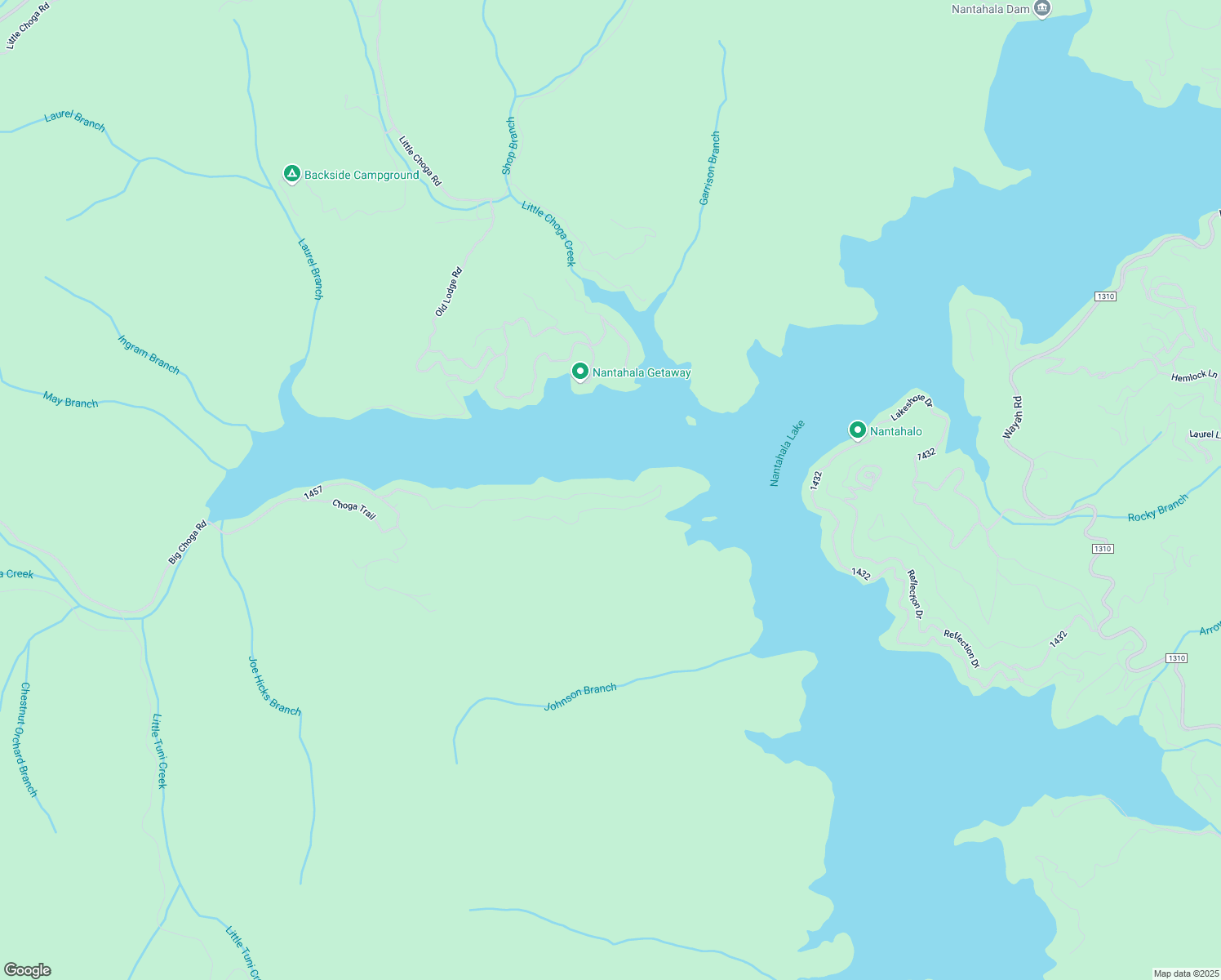 map of restaurants, bars, coffee shops, grocery stores, and more near 600 Nantahala Shores Road in Topton