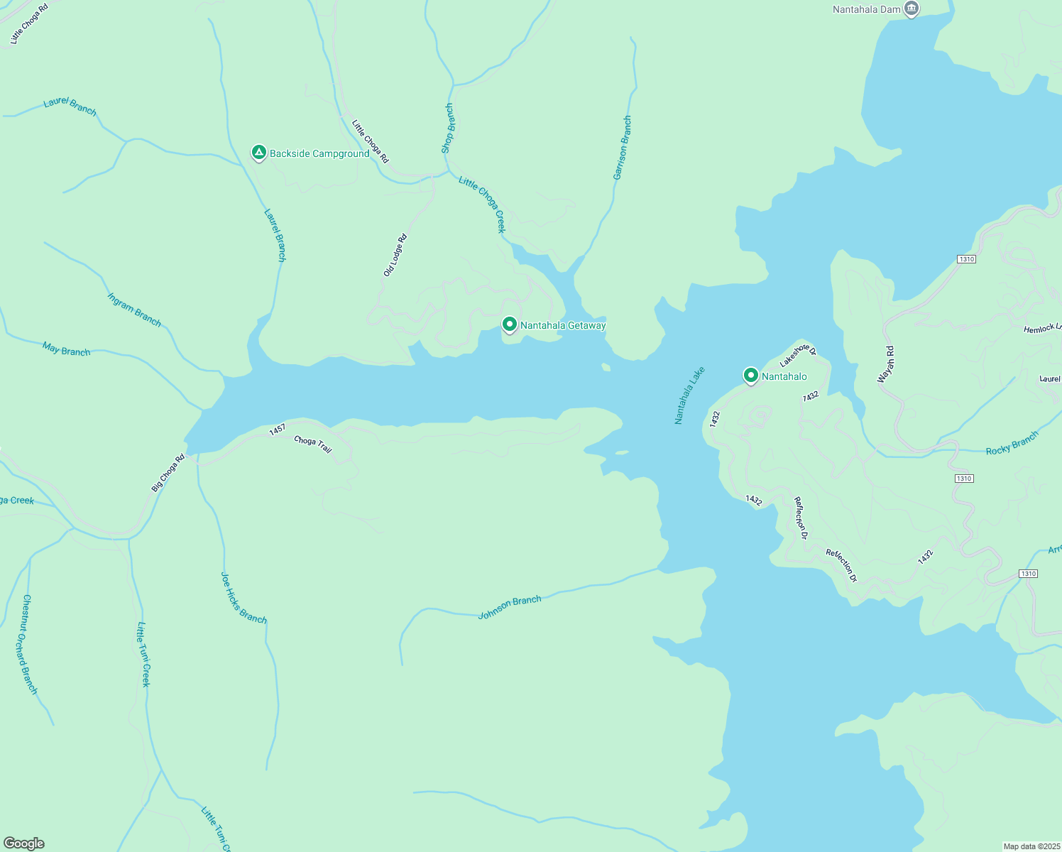 map of restaurants, bars, coffee shops, grocery stores, and more near 600 Nantahala Shores Road in Topton