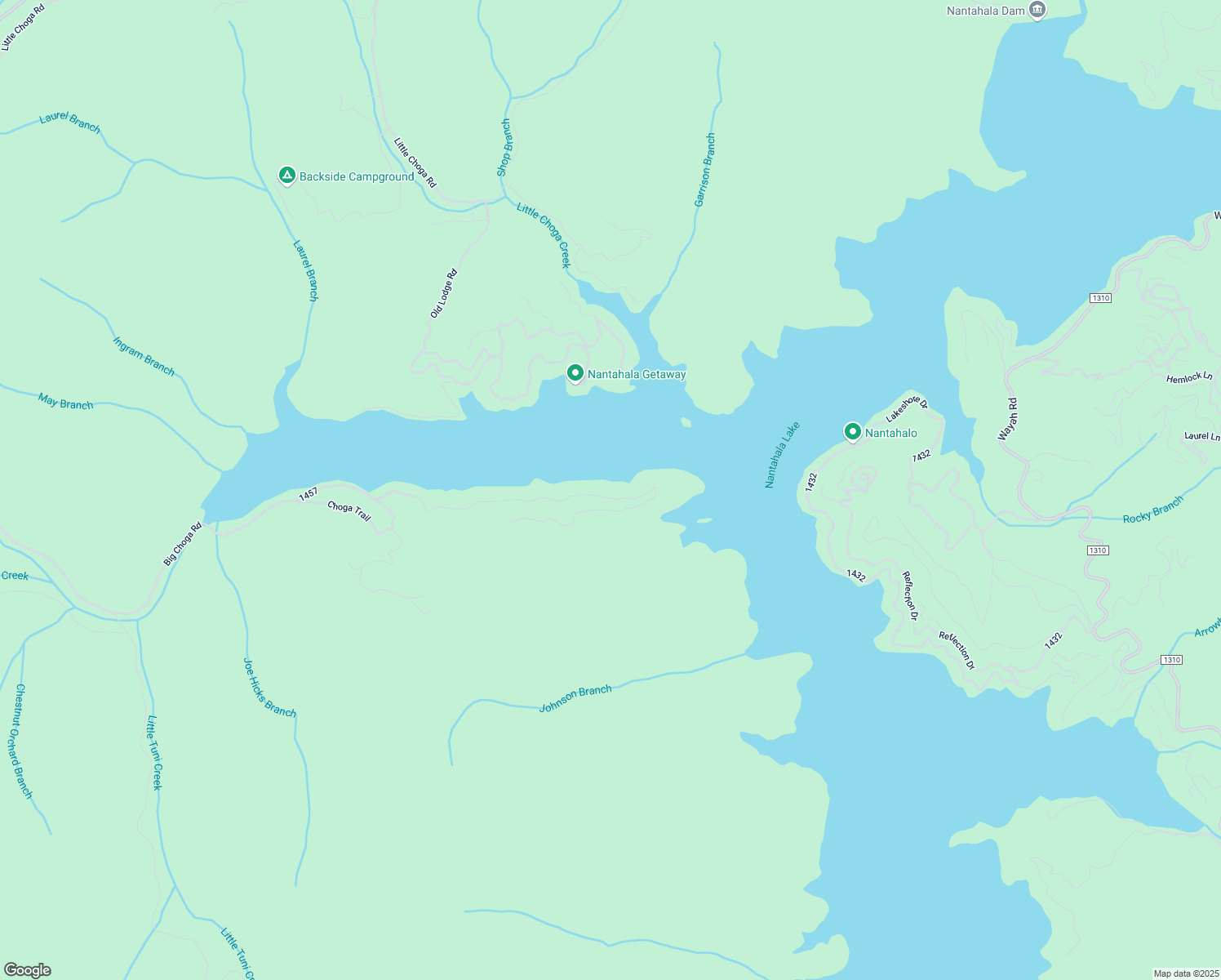 map of restaurants, bars, coffee shops, grocery stores, and more near 600 Nantahala Shores Road in Topton
