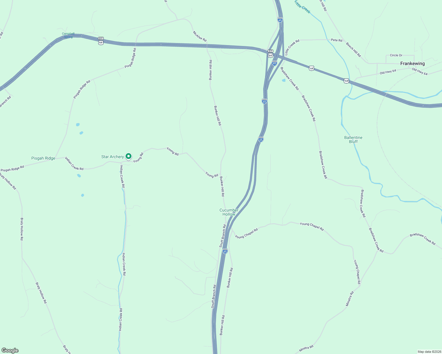 map of restaurants, bars, coffee shops, grocery stores, and more near 1483 Bunker Hill Road in Pulaski