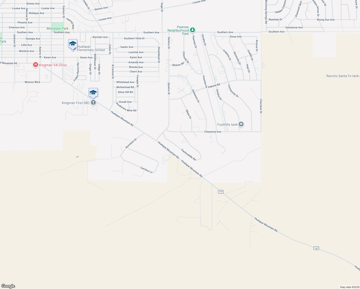 map of restaurants, bars, coffee shops, grocery stores, and more near 3572 Packsaddle Rd in Kingman