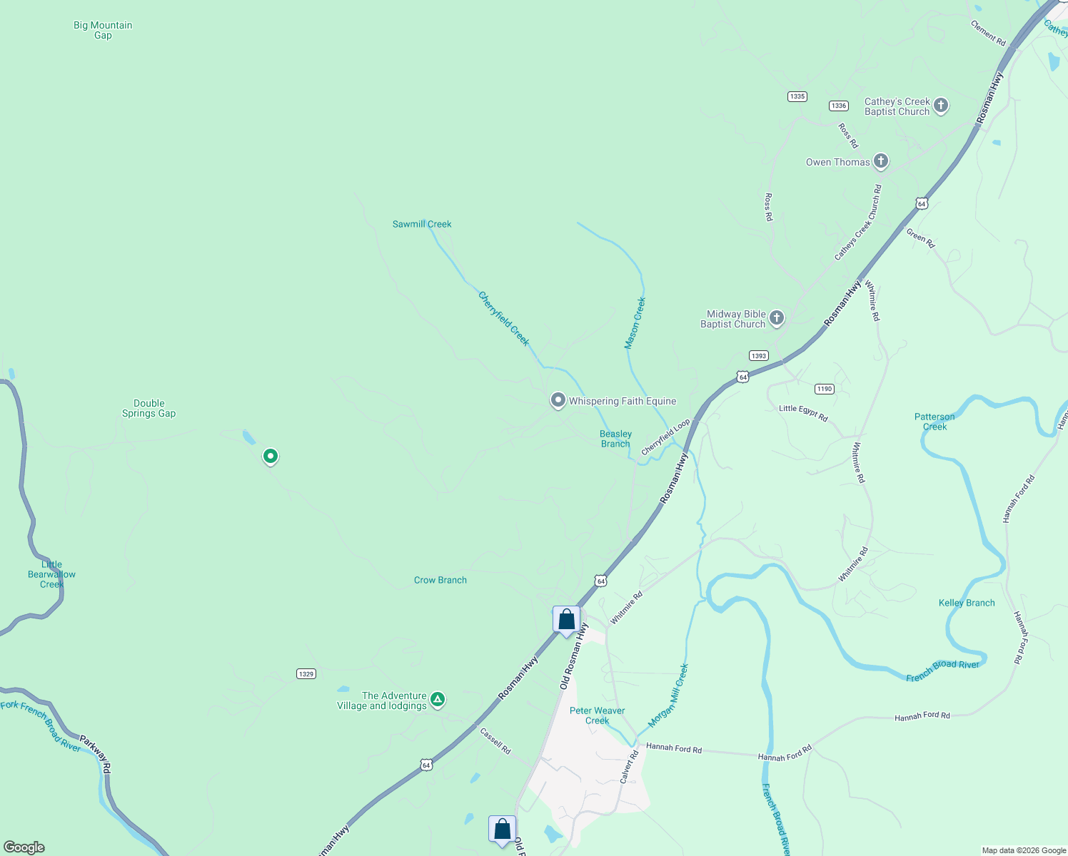 map of restaurants, bars, coffee shops, grocery stores, and more near 126 Passmore Lane in Brevard