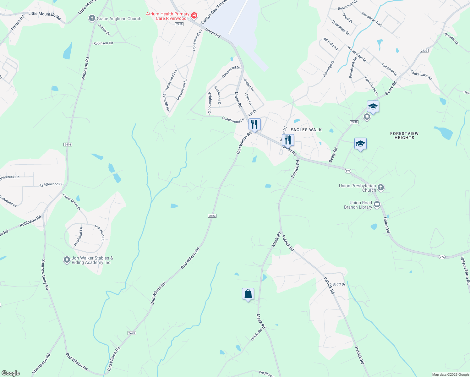 map of restaurants, bars, coffee shops, grocery stores, and more near 4820 Bud Wilson Rd in Gastonia