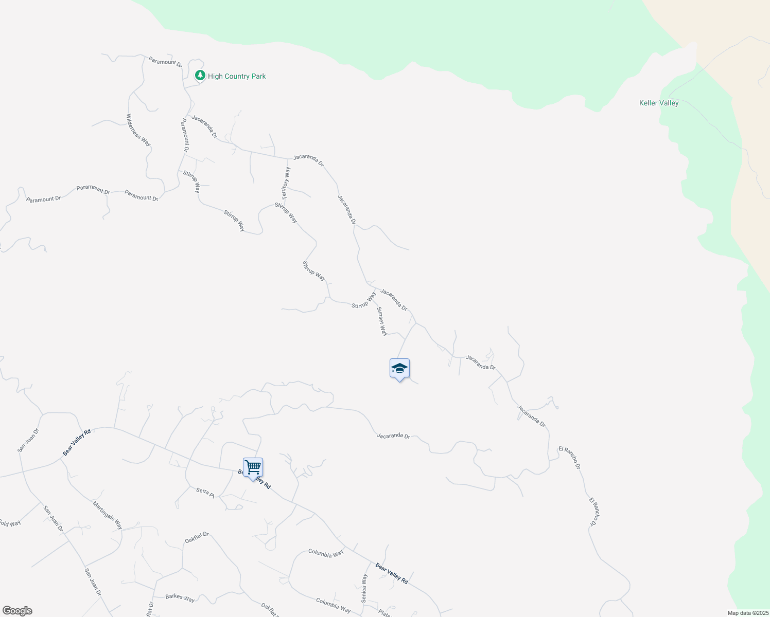 map of restaurants, bars, coffee shops, grocery stores, and more near 24980 Sunset Way in Tehachapi