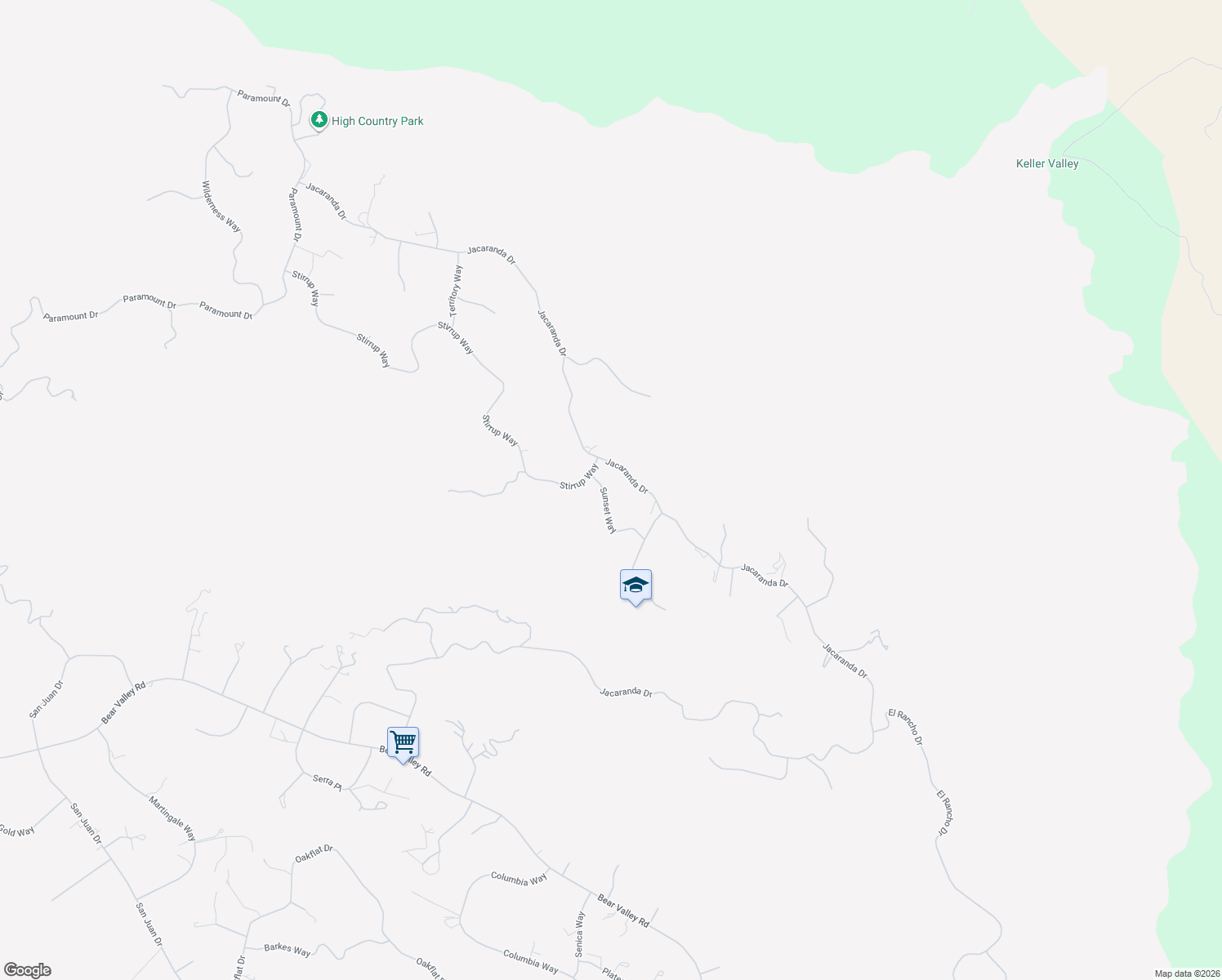 map of restaurants, bars, coffee shops, grocery stores, and more near 24980 Sunset Way in Tehachapi