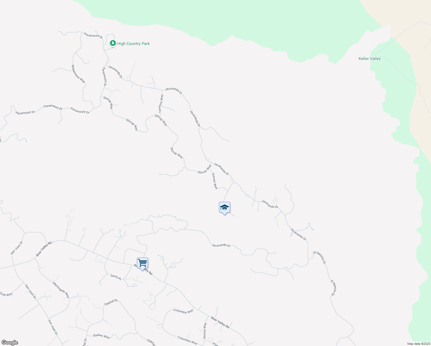 map of restaurants, bars, coffee shops, grocery stores, and more near 24980 Sunset Way in Tehachapi