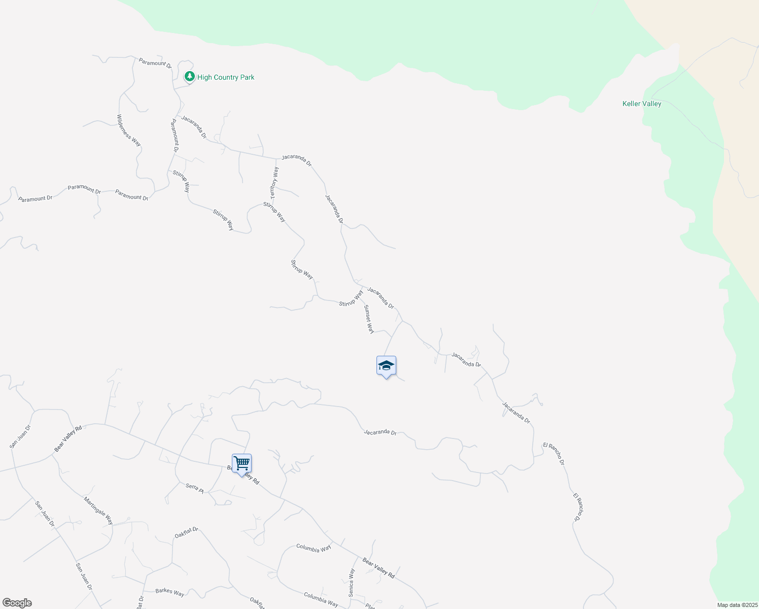map of restaurants, bars, coffee shops, grocery stores, and more near 25041 Jacaranda Drive in Tehachapi