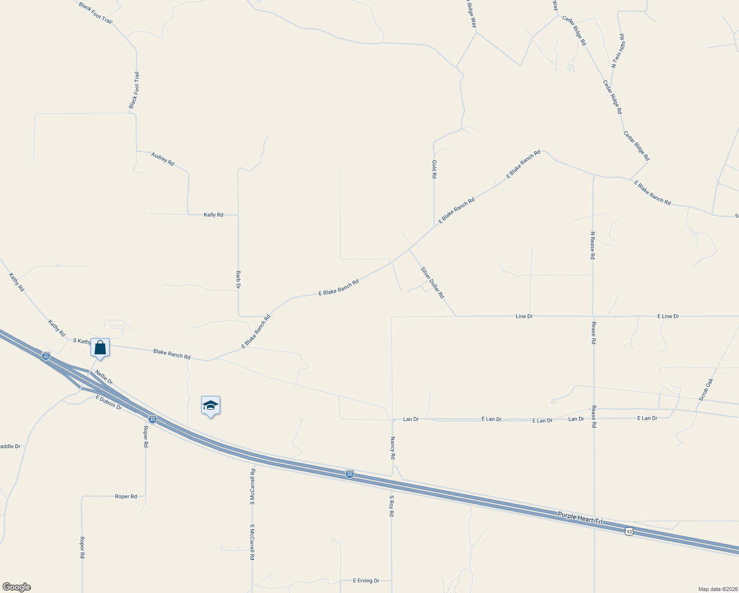 map of restaurants, bars, coffee shops, grocery stores, and more near 10002 East Blake Ranch Road in Kingman