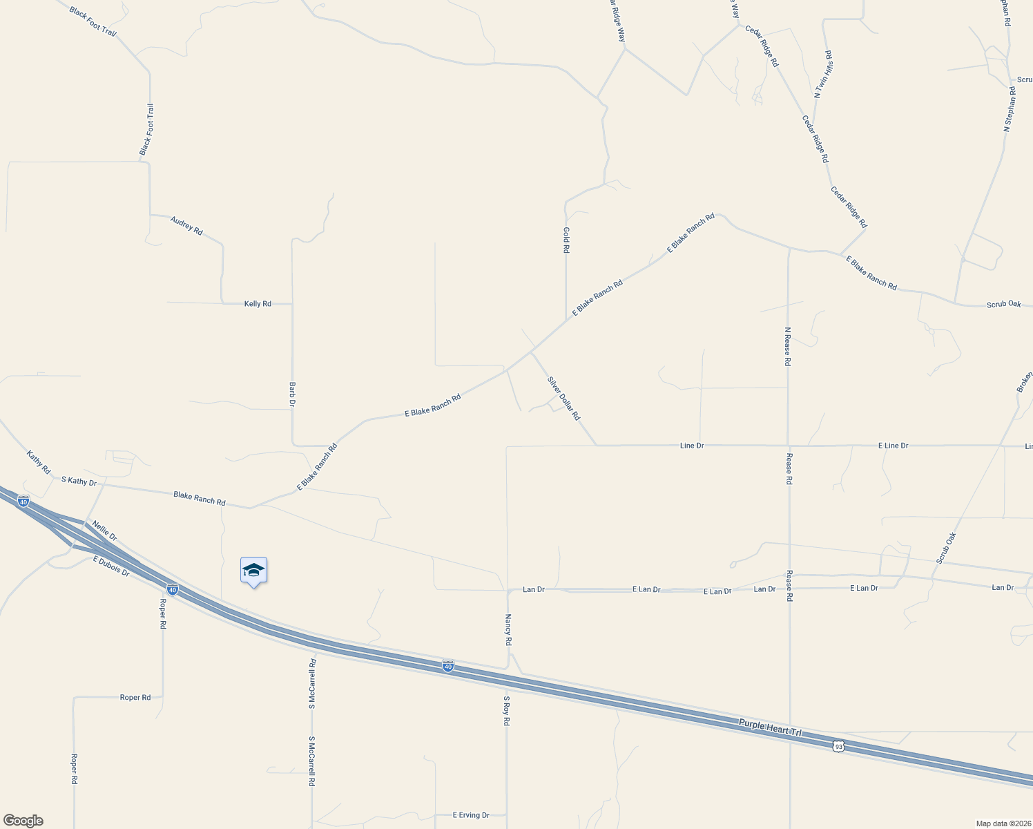 map of restaurants, bars, coffee shops, grocery stores, and more near 10002 East Blake Ranch Road in Kingman